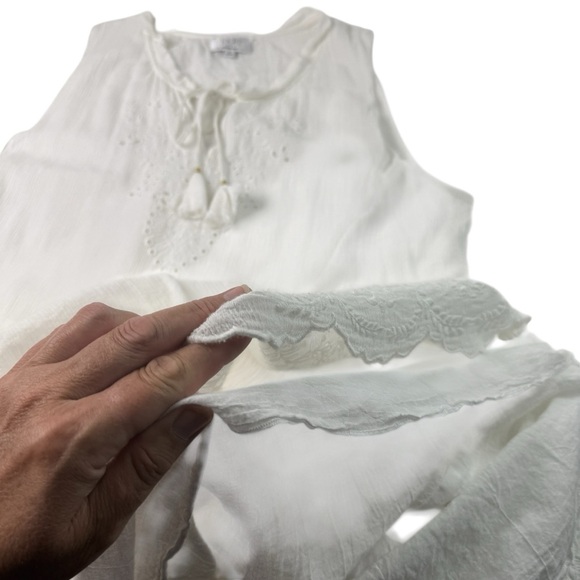 Johnny Was Jade Dress Midi White Embroidered Eyelet Boho Tiered Lined SZ L Cotta - Picture 10 of 15